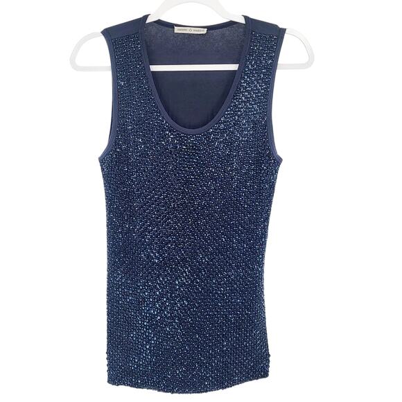 Ambre Babzoe Dark Blue Beaded Front Wool Blend Tank Top Women's Size 38 (US M) - Picture 1 of 5